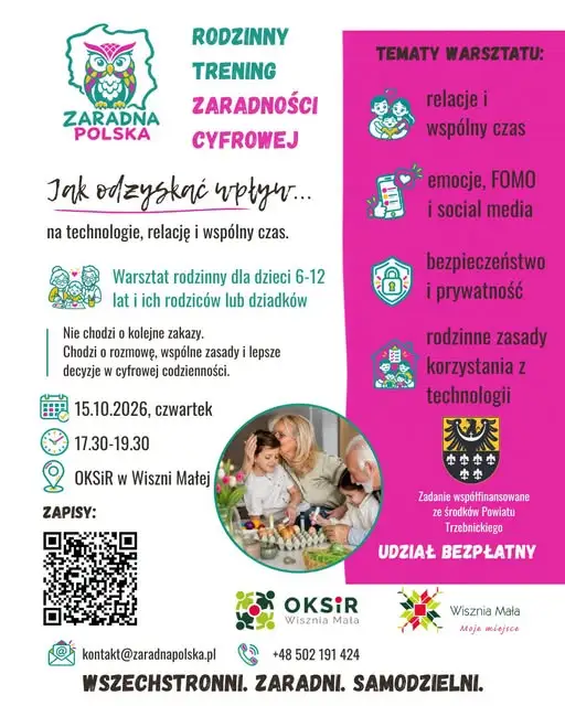 Bezpłatny trening zaradności cyfrowej w Wiszni Małej – warsztaty dla rodziców i rodzin