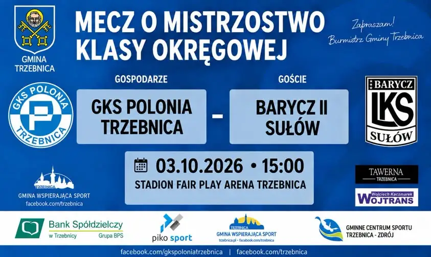 Polonia Trzebnica zagra z Baryczą II Sułów w klasie okręgowej