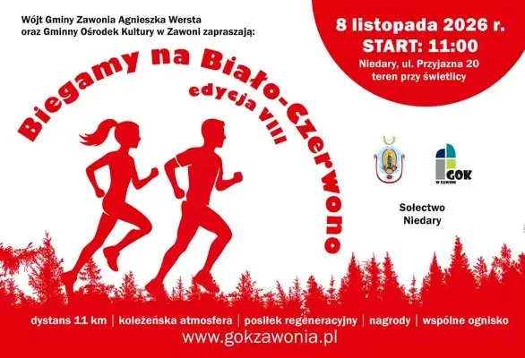 VIII edycja Biegu „Biegamy na Biało-Czerwono” w Niedarach – 8 listopada