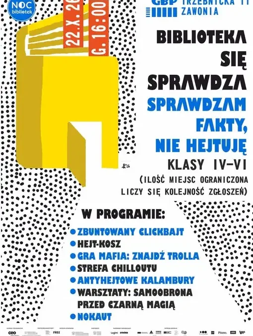 Noc Bibliotek w Zawoni: „Sprawdzam fakty, nie hejtuję” – wieczór pełen atrakcji dla uczniów