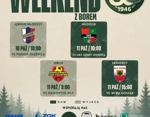 Piłkarski weekend z Borem – terminarz meczów 10-11 października