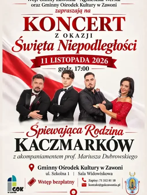 Koncert Niepodległościowy w Zawoni – Śpiewająca Rodzina Kaczmarków wystąpi 11 listopada