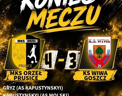 Orzeł Prusice wygrywa 4:3 z KS Wiwa Goszcz w 11. kolejce Decathlon A Klasy