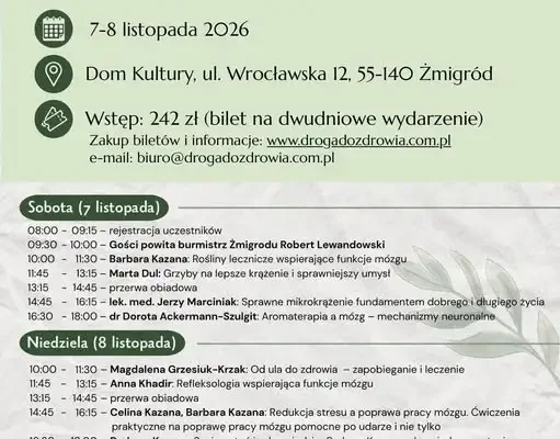 Droga do Zdrowia w Żmigrodzie – dwudniowe spotkanie o naturalnym wspieraniu mózgu