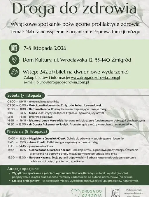 Droga do Zdrowia w Żmigrodzie – dwudniowe spotkanie o naturalnym wspieraniu mózgu